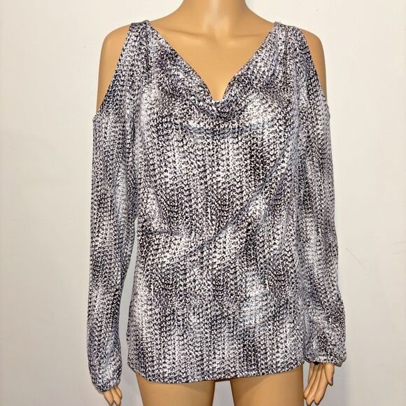 Tops - Washington Womens long sleeve cold shoulder blouse Size M Neutrual cowl neck